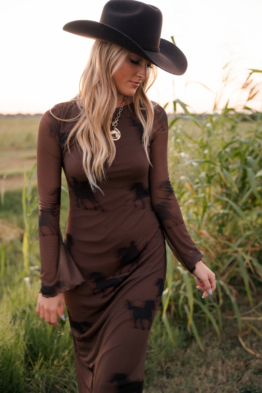 Equestrian Mesh Maxi Dress