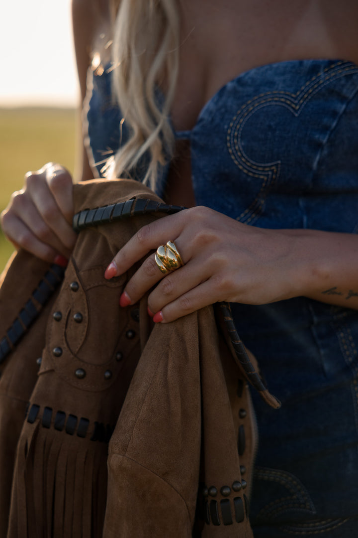 Size 7 Saddle Dome Ring - Gold Stainless Steel