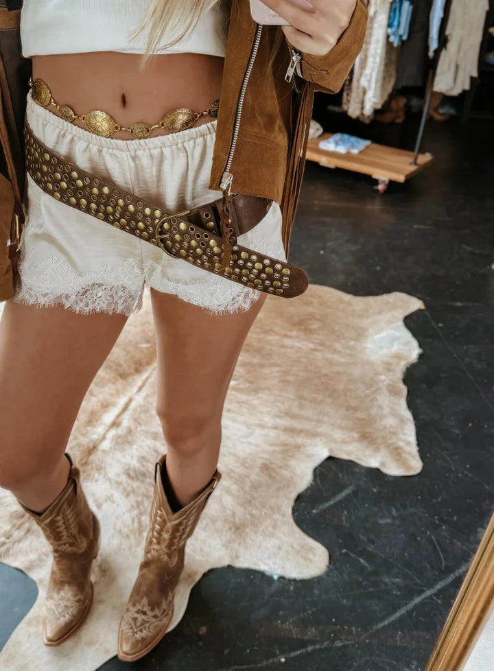 Stud &amp; Grommet Belt - brown