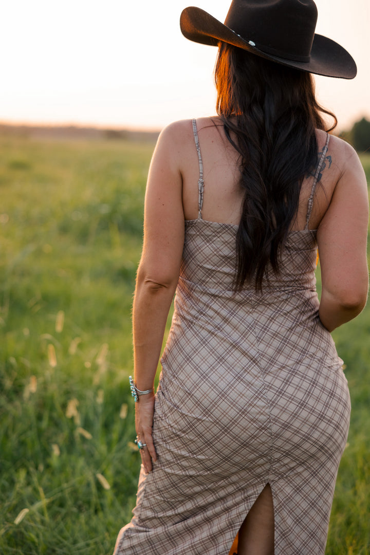 Dusty Trails Plaid Midi Dress