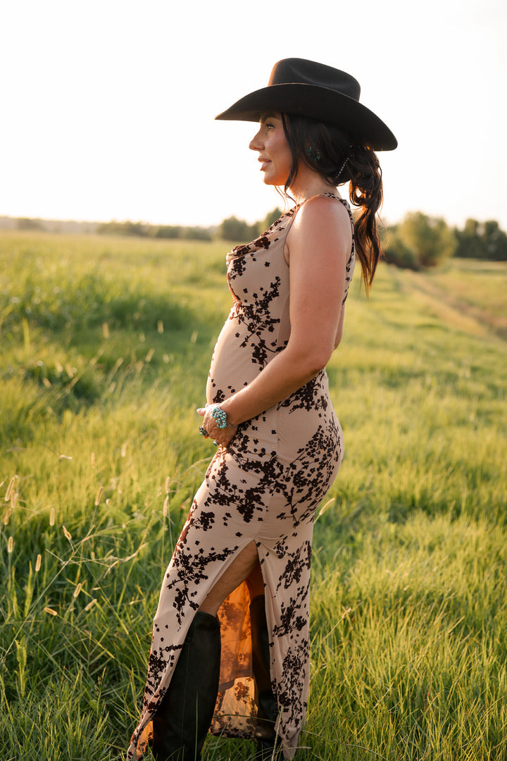 Canyon Bloom Cowl Neck Maxi Dress