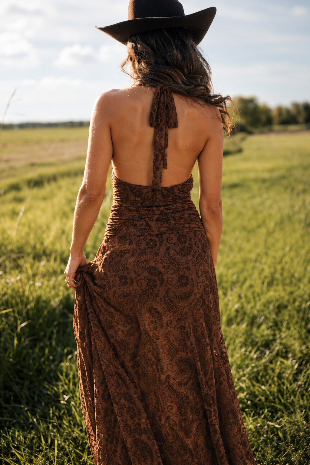 Paisley Flocked Halter Maxi Dress PRE ORDER 10/10