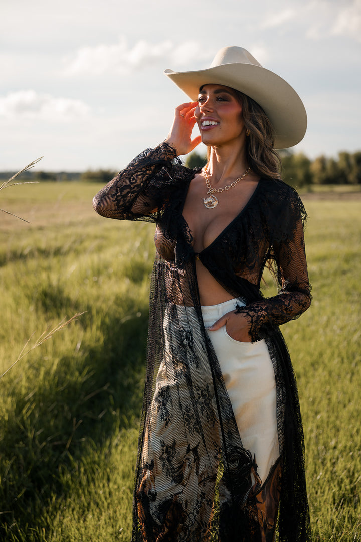 Black Lace Duster Top