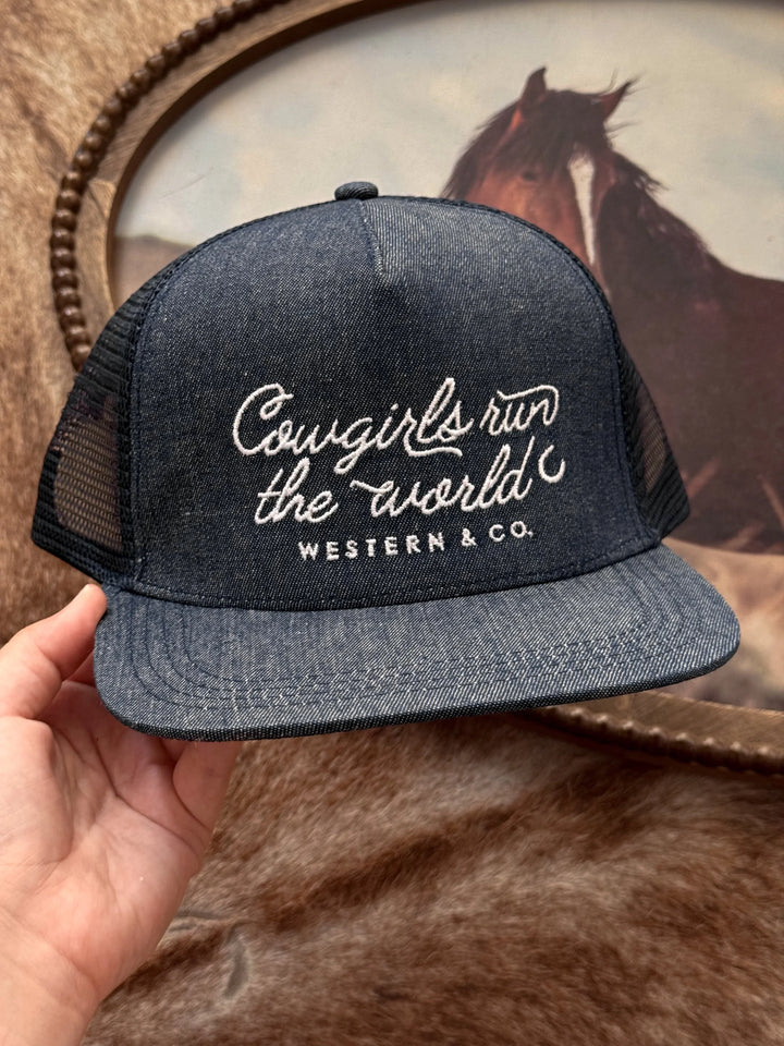 Denim trucker hat with &