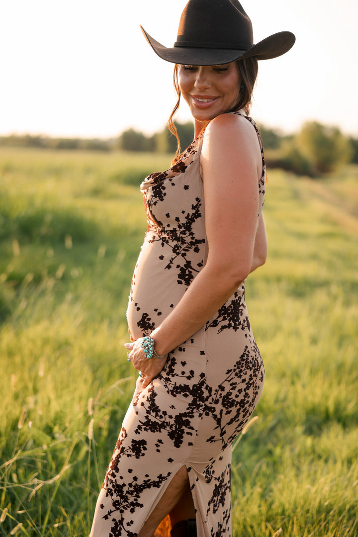 Canyon Bloom Cowl Neck Maxi Dress