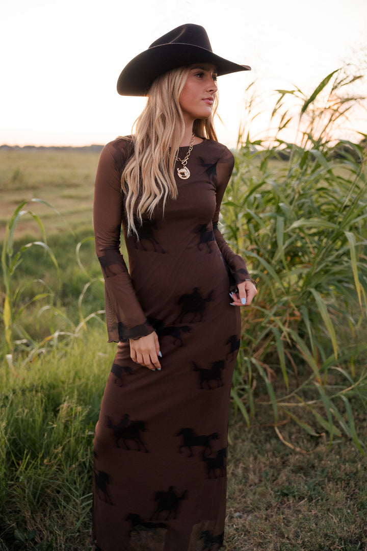 Equestrian Mesh Maxi Dress