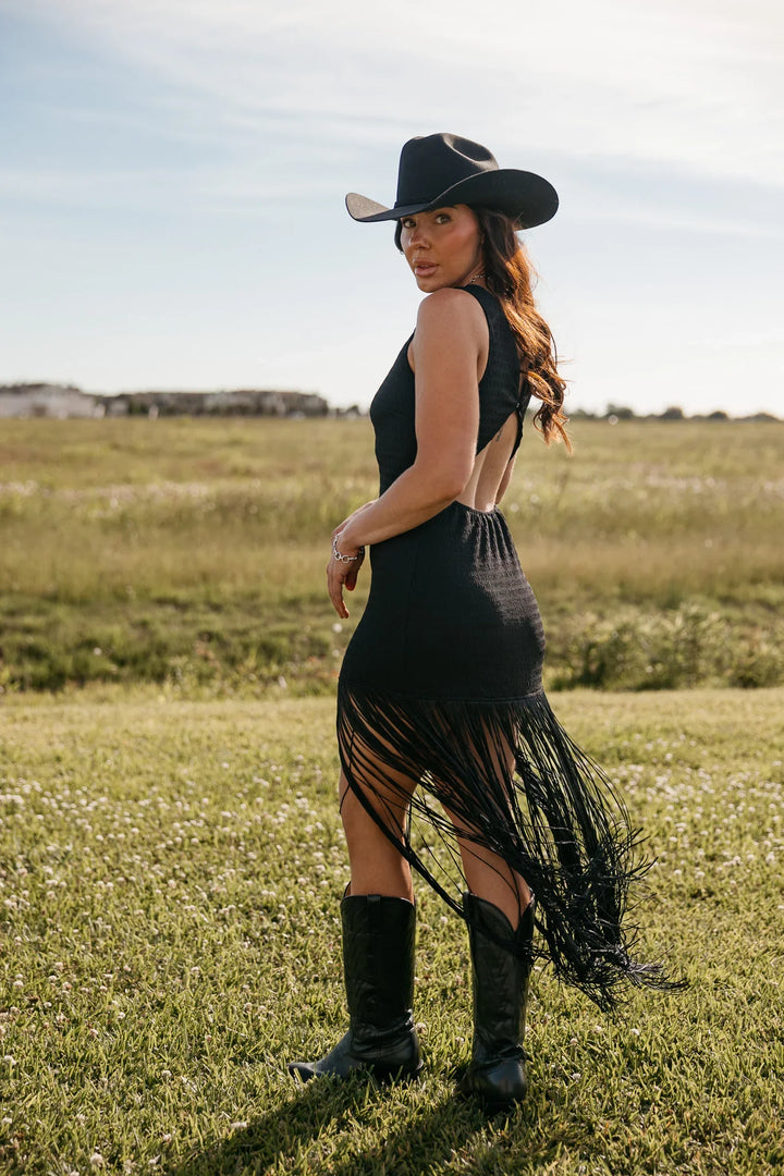 Western Backless Fringe Maxi Dress