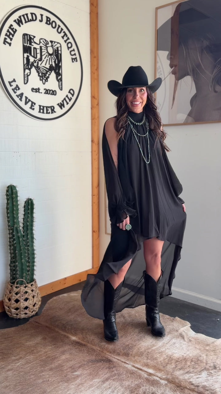 Black Halter Neck High Low Dress