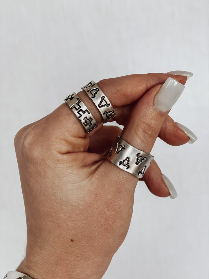 Hand Stamped Bull Cuff Ring | Handmade