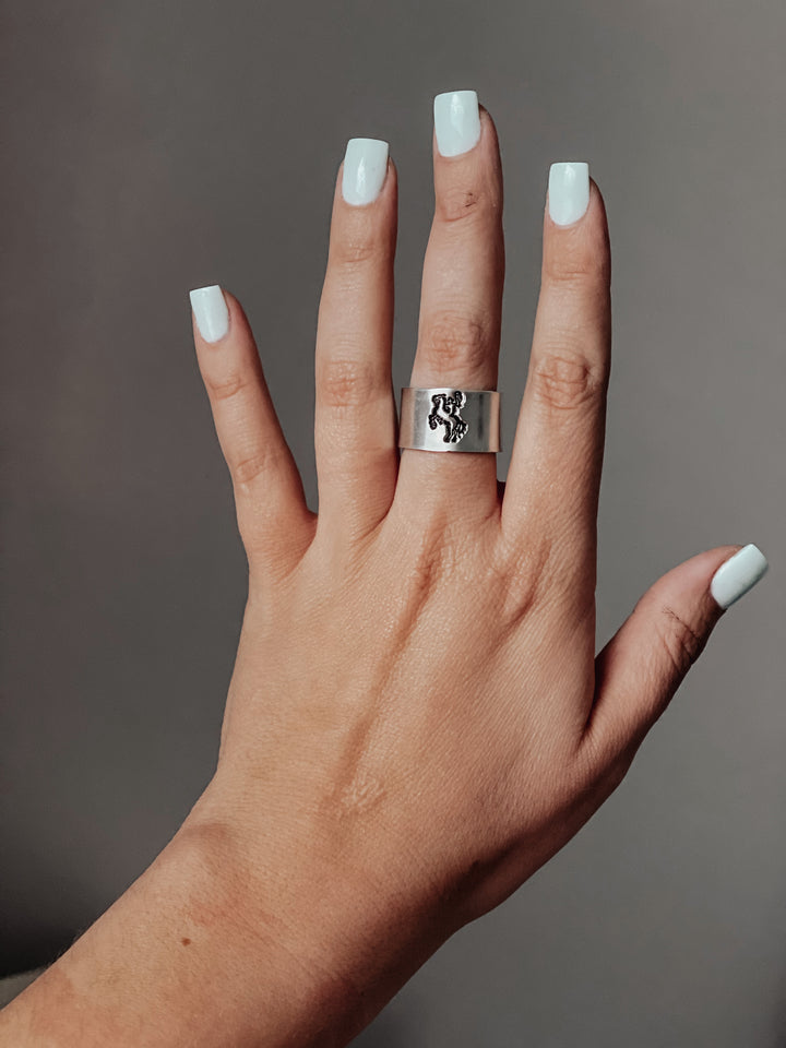 Hand Stamped Buckin’ Cowboy Cuff Ring