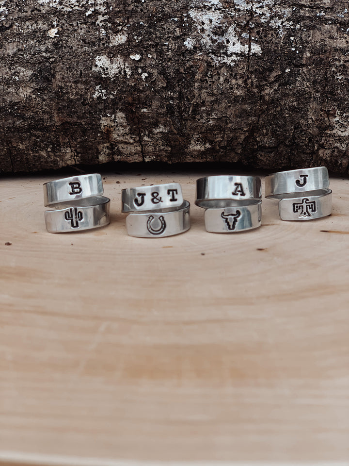 Initial(s) + Symbol Wrap Ring *HANDMADE*