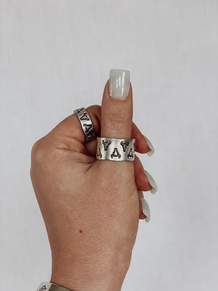 Hand Stamped Bull Cuff Ring | Handmade