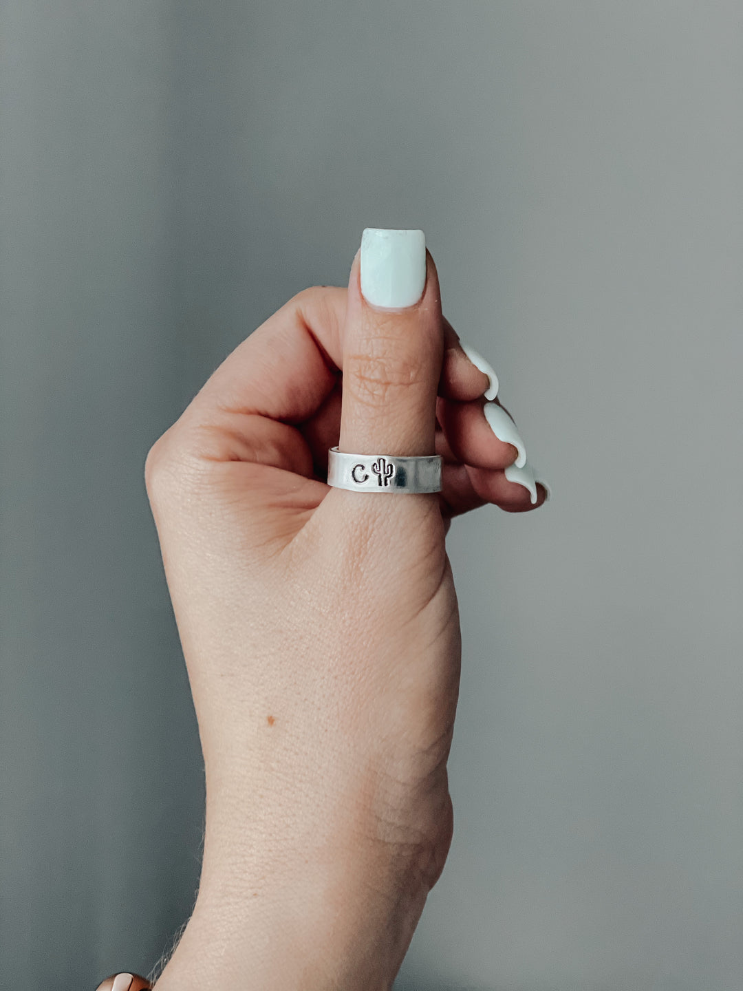 Personalized initial &amp; western character hand stamped pewter western ring with adjustable band
